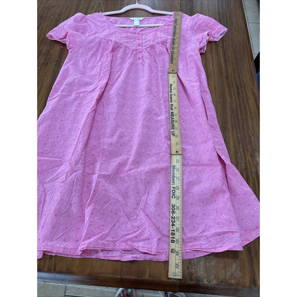Miss Elaine Size L Women's Pink Nightgown Short Sleeve Lace Summer Cottagecore - Picture 7 of 8